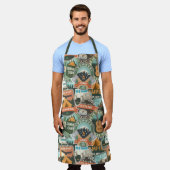 ヴィンテージ旅行エクスプローラーパターン エプロン (着用した状態)