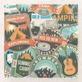 ヴィンテージ旅行エクスプローラーパターン ガラスコースター (正面)