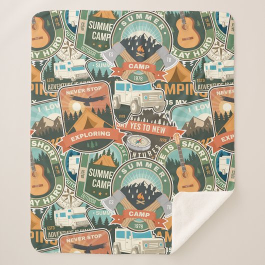 ヴィンテージ旅行エクスプローラーパターン シェルパブランケット (正面)