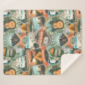 ヴィンテージ旅行エクスプローラーパターン シェルパブランケット (正面(横))