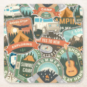 ヴィンテージ旅行エクスプローラーパターン スクエアペーパーコースター (正面)