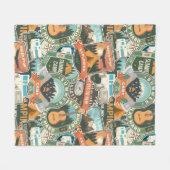 ヴィンテージ旅行エクスプローラーパターン フリースブランケット (正面(横))