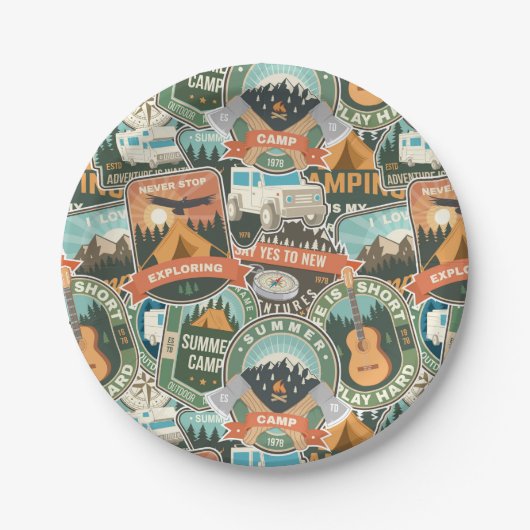 ヴィンテージ旅行エクスプローラーパターン ペーパープレート (正面)
