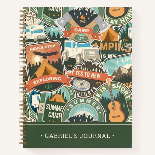 ヴィンテージ旅行エクスプローラーパターン |名前の追加 ノートブック (正面)