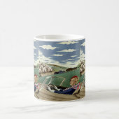 ヴィンテージ旅行エレガント、コンバーチブルカーの女性 コーヒーマグカップ (中央)