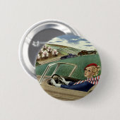 ヴィンテージ旅行エレガント、コンバーチブルカーの女性 缶バッジ (正面&裏面)