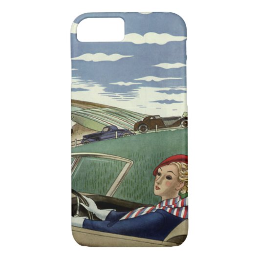 ヴィンテージ旅行エレガント、コンバーチブルカーの女性 Case-Mate iPhoneケース (裏面)