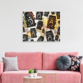 ヴィンテージ旅行カメラパターン キャンバスプリント (インサイチュ (リビング))