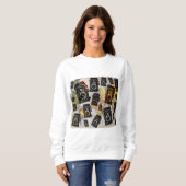 ヴィンテージ旅行カメラパターン スウェットシャツ (正面フル)