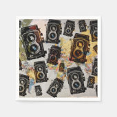 ヴィンテージ旅行カメラパターン スタンダードカクテルナプキン (正面)