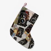 ヴィンテージ旅行カメラパターン スモールクリスマスストッキング (正面 (吊り時))