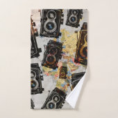 ヴィンテージ旅行カメラパターン バスタオルセット (ハンドタオル)