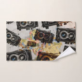 ヴィンテージ旅行カメラパターン バスタオルセット (ハンドタオル)