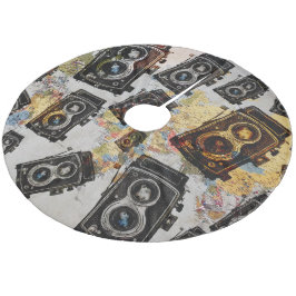 ヴィンテージ旅行カメラパターン フリース ツリースカート