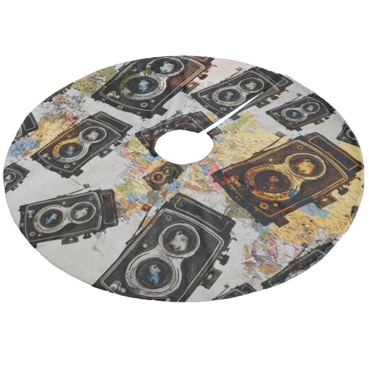 ヴィンテージ旅行カメラパターン フリース ツリースカート (アングル)