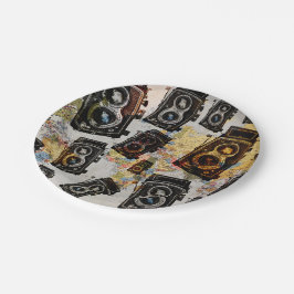 ヴィンテージ旅行カメラパターン ペーパープレート