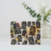 ヴィンテージ旅行カメラパターン ポストカード (スタンド正面)