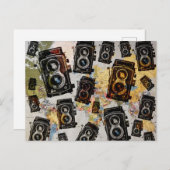 ヴィンテージ旅行カメラパターン ポストカード (正面/裏面)