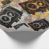 ヴィンテージ旅行カメラパターン ラッピングペーパー (角)