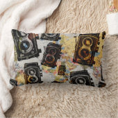 ヴィンテージ旅行カメラパターン ランバークッション (ブランケット)