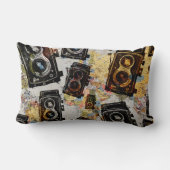 ヴィンテージ旅行カメラパターン ランバークッション (裏面)