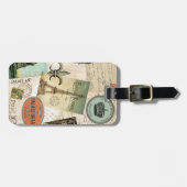 ヴィンテージ旅行コラージュの荷物のラベル ラゲッジタグ (正面横)