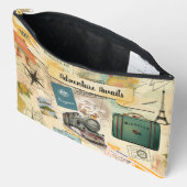 ヴィンテージ旅行コラージュ大 アクセサリーポーチ (見開き)