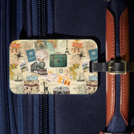 ヴィンテージ旅行コラージュ荷物タグ ラゲッジタグ (正面インサイチュ4)