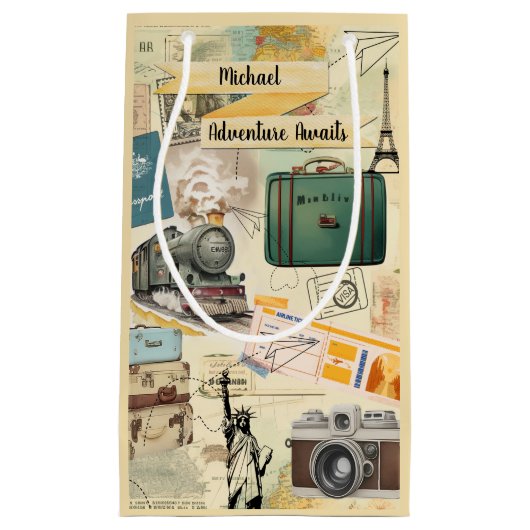 ヴィンテージ旅行コラージュ2 スモールペーパーバッグ (正面)