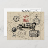 ヴィンテージ旅行コラージュ、アンティーク車ロードトリップ ポストカード (正面/裏面)