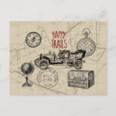 ヴィンテージ旅行コラージュ、アンティーク車ロードトリップ ポストカード (正面)