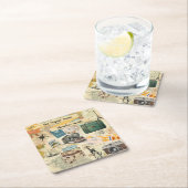 ヴィンテージ旅行コラージュ スクエアペーパーコースター (インサイチュ)