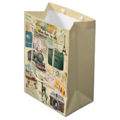 ヴィンテージ旅行コラージュ ミディアムペーパーバッグ (正面アングル)