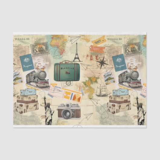 ヴィンテージ旅行コラージュ 薄葉紙 (正面)