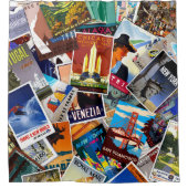 ヴィンテージ旅行コラージュNo.1シャワーカーテン シャワーカーテン (正面)