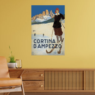 ヴィンテージ旅行コルティーナd'Amperzzo, Italy Ski Alps ポスター