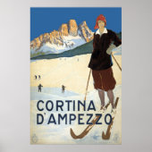ヴィンテージ旅行コルティーナd'Amperzzo, Italy Ski Alps ポスター (正面)