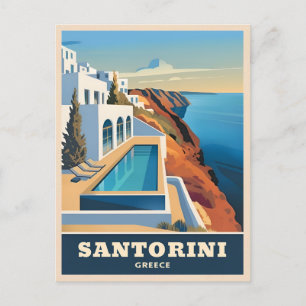 ヴィンテージ旅行サントリーニギリシャ海辺の風景 ポストカード