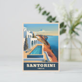 ヴィンテージ旅行サントリーニギリシャ海辺の風景 ポストカード (スタンド正面)