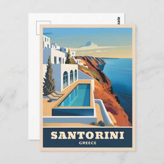 ヴィンテージ旅行サントリーニギリシャ海辺の風景 ポストカード (正面/裏面)