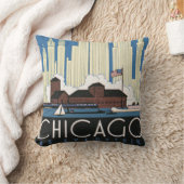 ヴィンテージ旅行シカゴは都市スカイラインのすべてを持っている クッション (ブランケット)