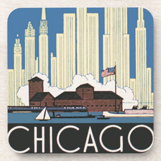 ヴィンテージ旅行シカゴは都市スカイラインのすべてを持っている コースター (正面)