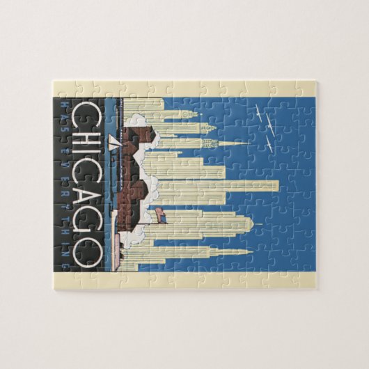 ヴィンテージ旅行シカゴは都市スカイラインのすべてを持っている ジグソーパズル (横)