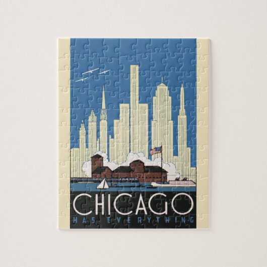ヴィンテージ旅行シカゴは都市スカイラインのすべてを持っている ジグソーパズル (縦)