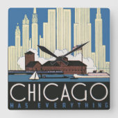 ヴィンテージ旅行シカゴは都市スカイラインのすべてを持っている スクエア壁時計 (正面)