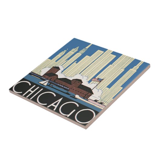 ヴィンテージ旅行シカゴは都市スカイラインのすべてを持っている タイル (側面)
