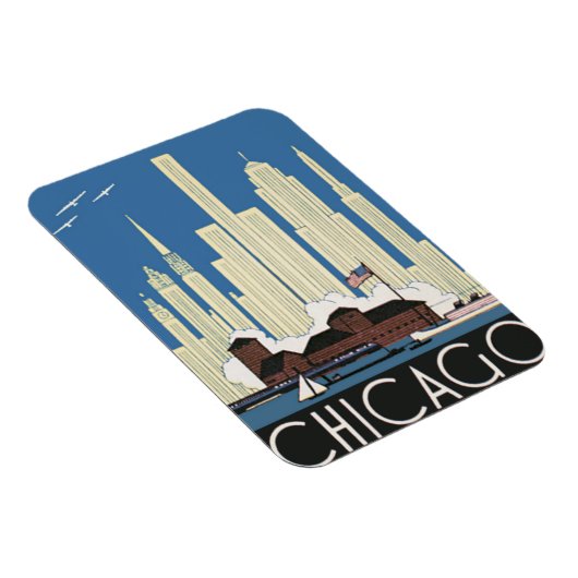 ヴィンテージ旅行シカゴは都市スカイラインのすべてを持っている マグネット (右側)