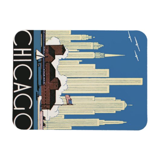 ヴィンテージ旅行シカゴは都市スカイラインのすべてを持っている マグネット (横)