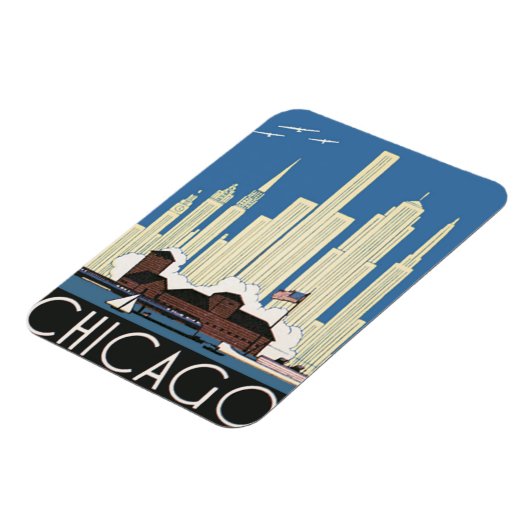 ヴィンテージ旅行シカゴは都市スカイラインのすべてを持っている マグネット (左側)