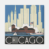 ヴィンテージ旅行シカゴは都市スカイラインのすべてを持っている マグネット (正面)